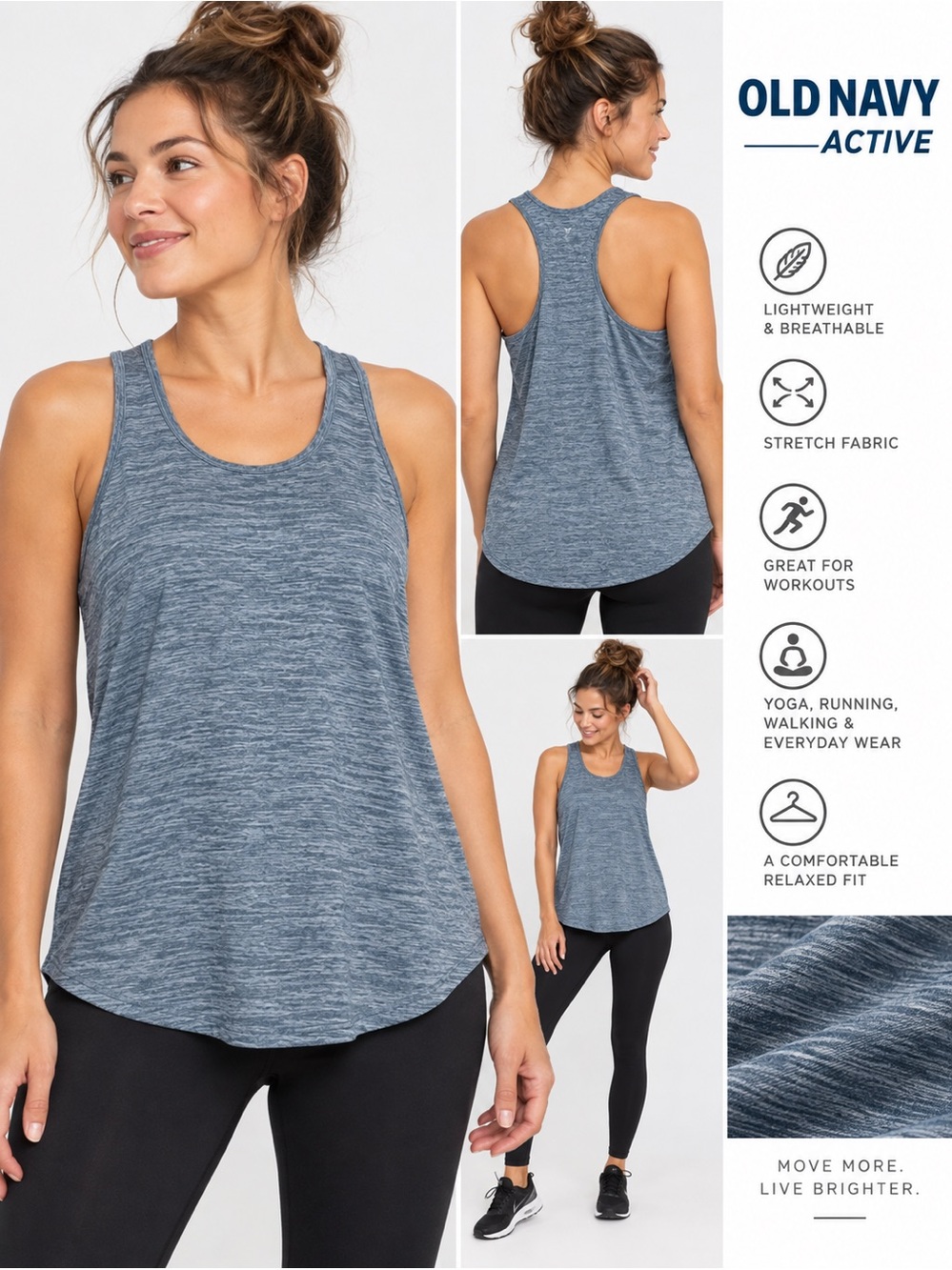 Old Navy Active Heathered Blue Racerback Tank Top – L/G
